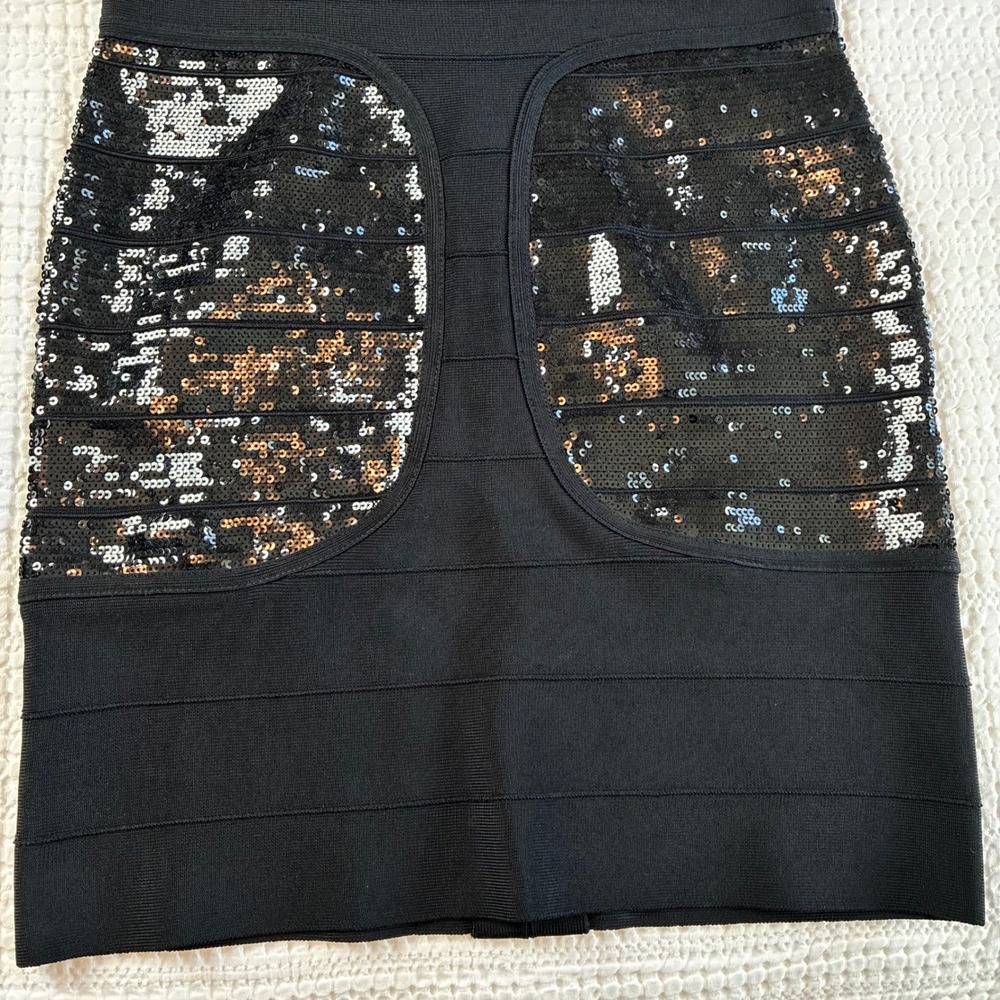 Herve Leger Bandage Dress Mini Jordan Black Sequin LBD Body Con Large - Picture 3 of 12